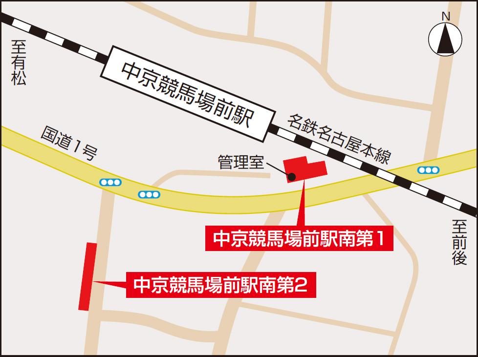 名鉄名古屋本線中京競馬場前駅付近の駐輪場の地図